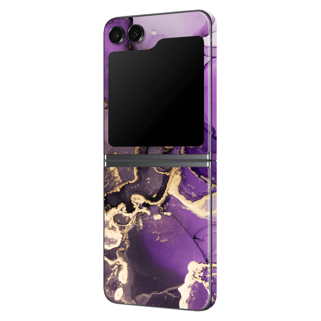 Samsung Galaxy Z Flip 5 (2023) Print Printed Custom SIGNATURE AGATE GEODE Purple-Gold Skin Wrap Sticker Decal Cover Protector by EasySkinz | EasySkinz.com