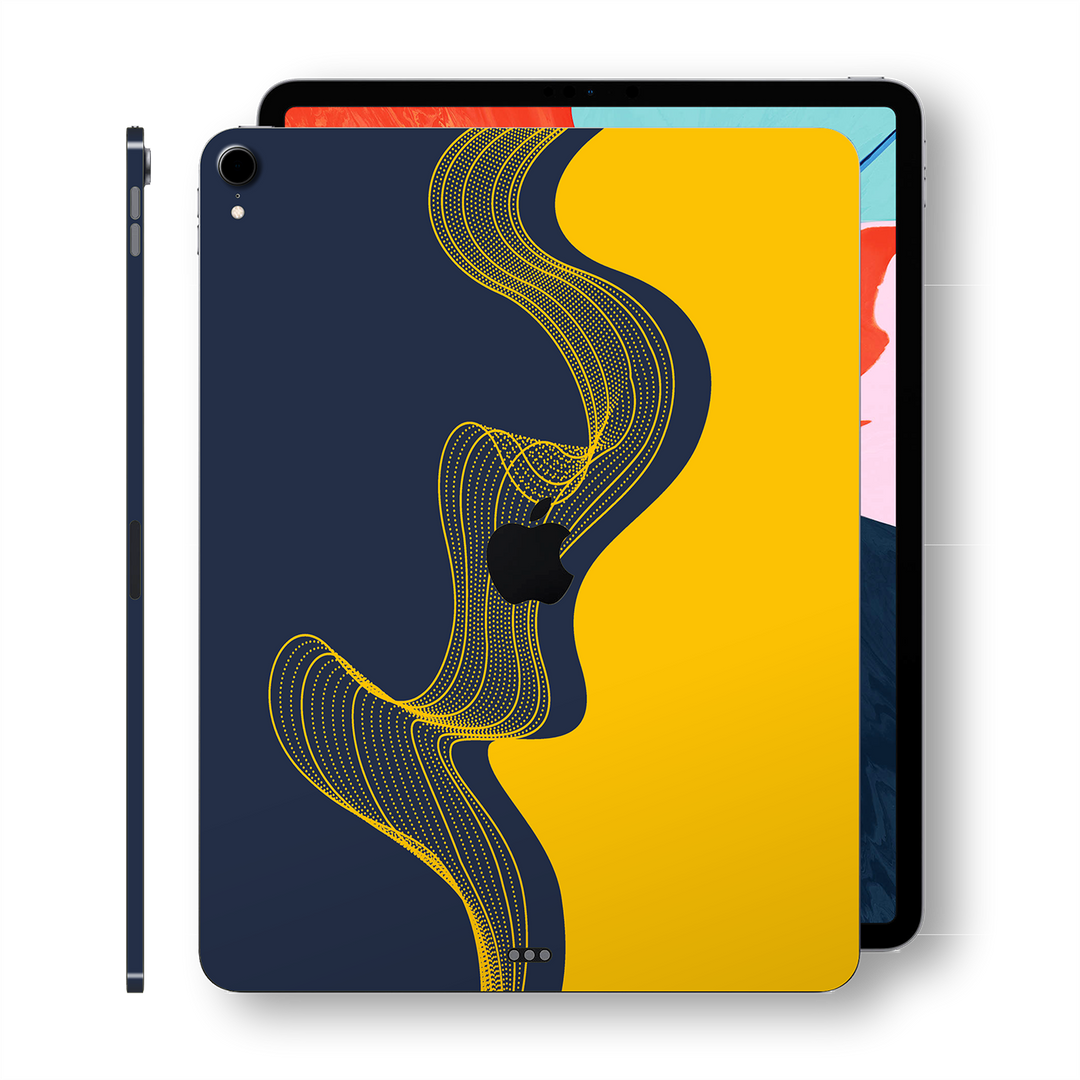 iPad PRO 11" inch 2018 Signature Navy-Yellow Waves Printed Skin Wrap Decal Protector | EasySkinz